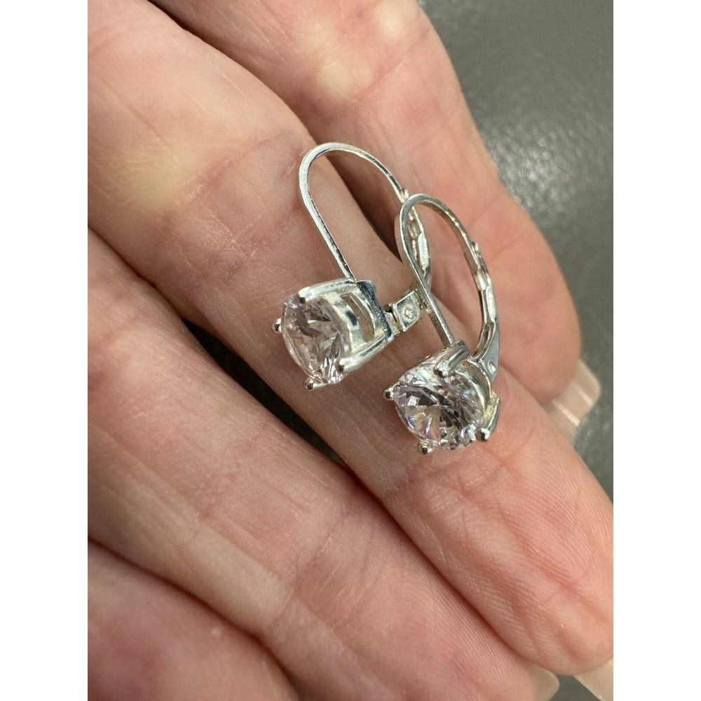 Vintage Sterling Silver CZ Solitaire 925 Dangle  Earrings